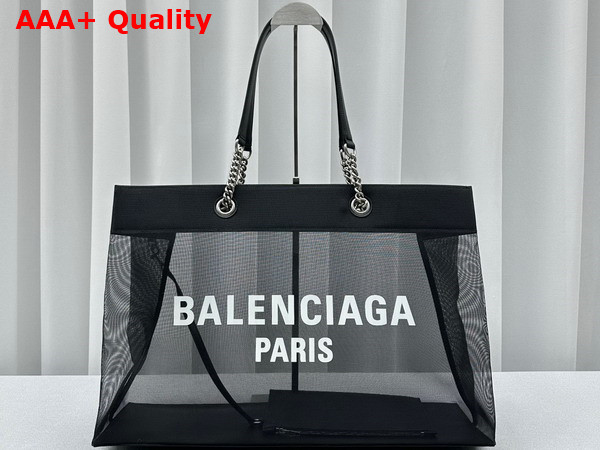 Balenciaga Duty Free Large Tote Bag in Black and White Mesh with Aged Silver Hardware Replica