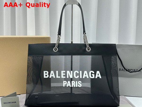 Balenciaga Duty Free Large Tote Bag in Black and White Mesh with Aged Silver Hardware Replica