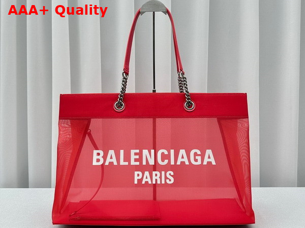 Balenciaga Duty Free Large Tote Bag in Bright Pink and White Mesh with Aged Silver Hardware Replica