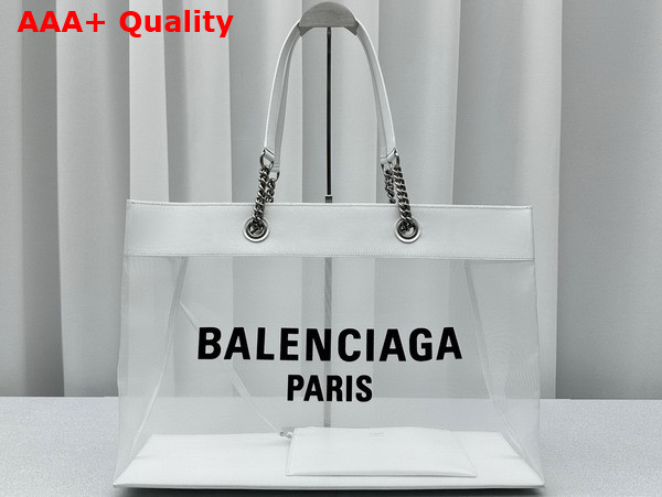 Balenciaga Duty Free Large Tote Bag in White and Black Mesh with Aged Silver Hardware Replica