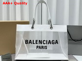 Balenciaga Duty Free Large Tote Bag in White and Black Mesh with Aged Silver Hardware Replica