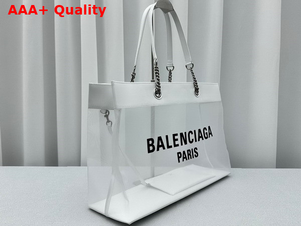 Balenciaga Duty Free Large Tote Bag in White and Black Mesh with Aged Silver Hardware Replica