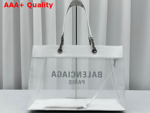 Balenciaga Duty Free Large Tote Bag in White and Black Mesh with Aged Silver Hardware Replica