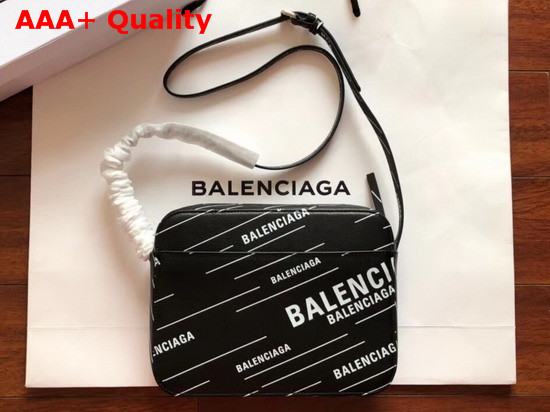 Balenciaga Everyday Camera Bag S Allover Balenciaga Printe Black Soft Calfskin Replica