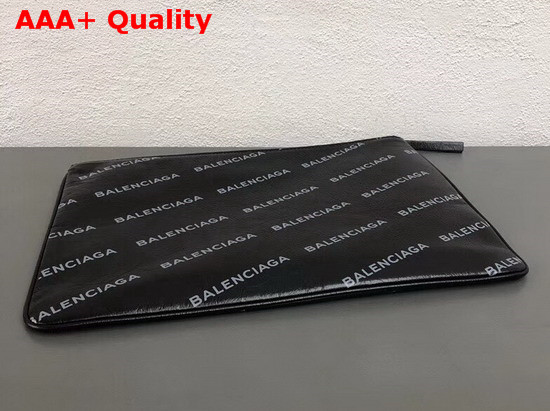 Balenciaga Everyday Pouch in Black All Over Balenciaga Logo Print Replica