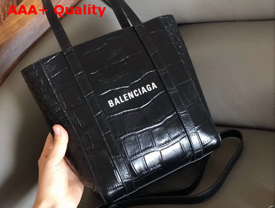 Balenciaga Everyday XXS Tote in Black Shiny Crocodile Embossed Calfskin Replica