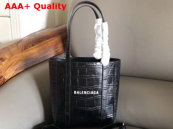 Balenciaga Everyday XXS Tote in Black Shiny Crocodile Embossed Calfskin Replica