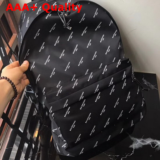 Balenciaga Explorer Backpack All Over Balenciaga Logo Print Canvas Black Replica