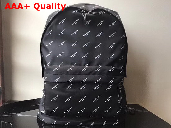 Balenciaga Explorer Backpack All Over Balenciaga Logo Print Canvas Black Replica