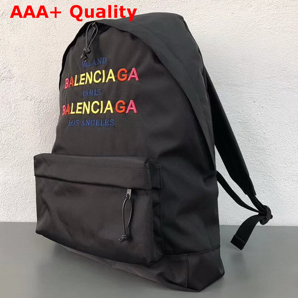 Balenciaga Explorer Backpack Black Nylon Backpack with Balenciaga Embroidered on The Front Replica