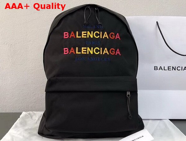 Balenciaga Explorer Backpack Black Nylon Backpack with Balenciaga Embroidered on The Front Replica