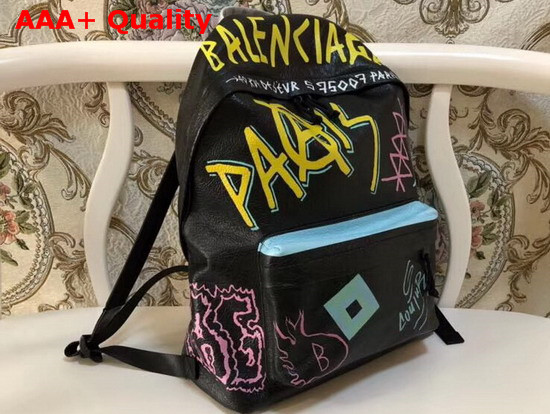 Balenciaga Explorer Backpack Graffiti Print Arena Lambskin Large Backpack Black Replica