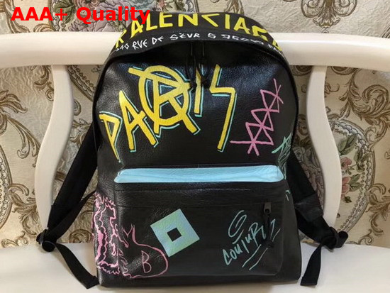 Balenciaga Explorer Backpack Graffiti Print Arena Lambskin Large Backpack Black Replica