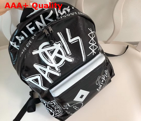 Balenciaga Explorer Bakcpack Graffiti Lambskin Black and White Replica