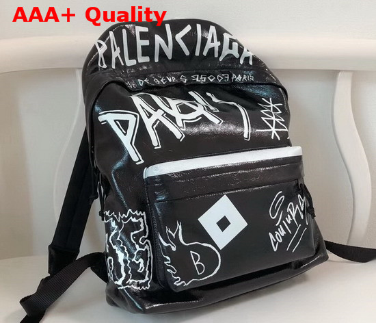 Balenciaga Explorer Bakcpack Graffiti Lambskin Black and White Replica