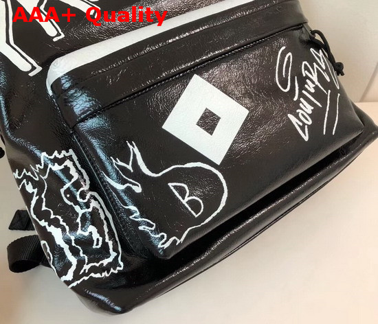 Balenciaga Explorer Bakcpack Graffiti Lambskin Black and White Replica