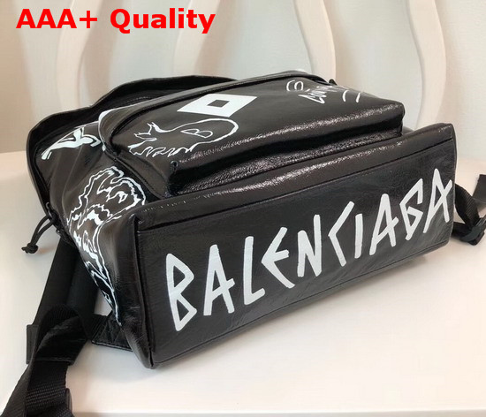 Balenciaga Explorer Bakcpack Graffiti Lambskin Black and White Replica