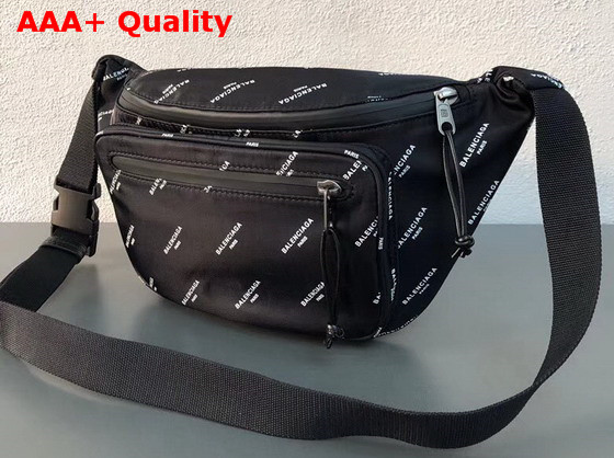 Balenciaga Explorer Belt Bag All Over Balenciaga Logo Print Canvas Black Replica