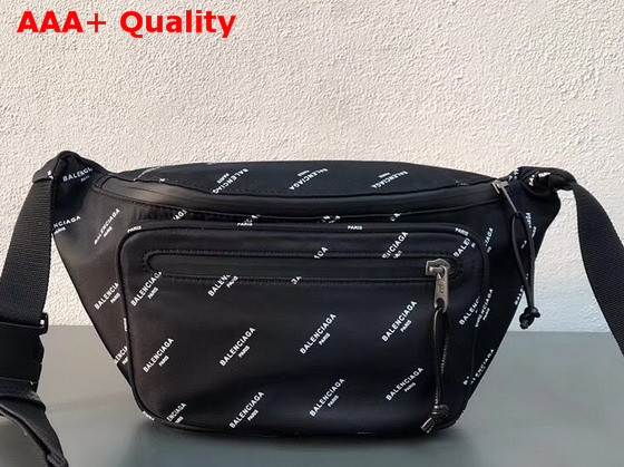 Balenciaga Explorer Belt Bag All Over Balenciaga Logo Print Canvas Black Replica