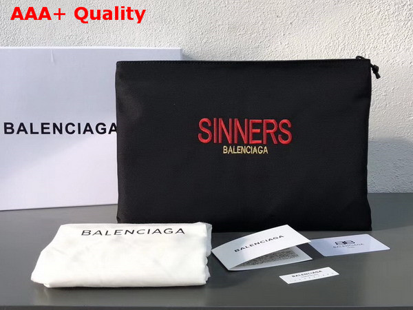 Balenciaga Explorer Pouch Black Nylon Pouch with Sinners Embroidered On The Front Replica