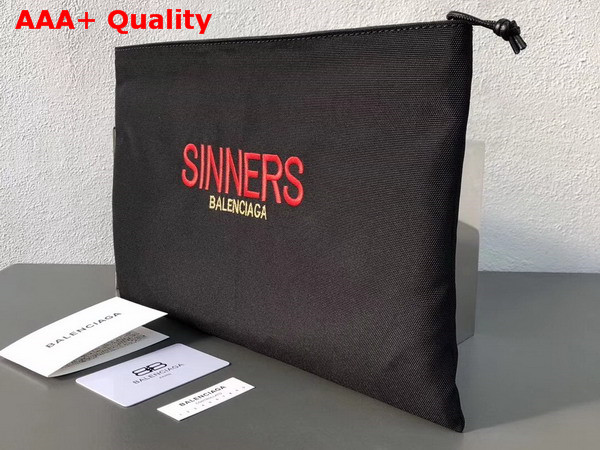 Balenciaga Explorer Pouch Black Nylon Pouch with Sinners Embroidered On The Front Replica