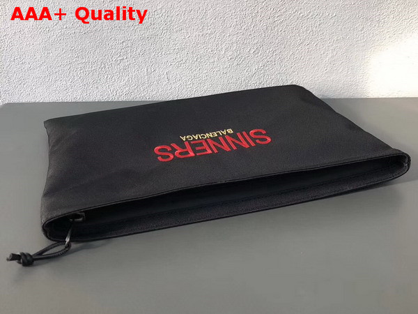 Balenciaga Explorer Pouch Black Nylon Pouch with Sinners Embroidered On The Front Replica