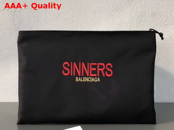 Balenciaga Explorer Pouch Black Nylon Pouch with Sinners Embroidered On The Front Replica