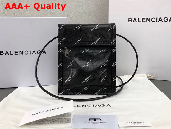 Balenciaga Explorer Pouch Strap Logos Black Calfskin Replica