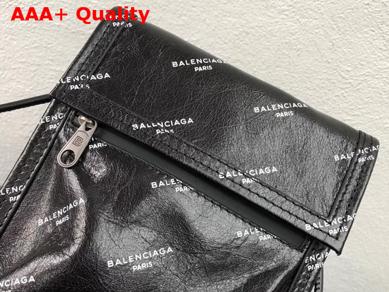 Balenciaga Explorer Pouch Strap Logos Black Calfskin Replica