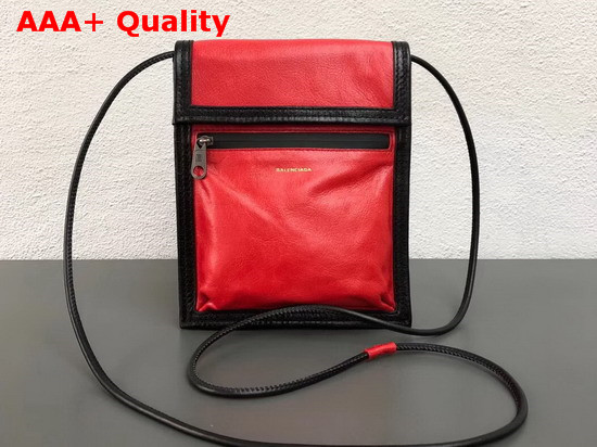 Balenciaga Explorer Pouch Strap Red and Black Calfskin Replica