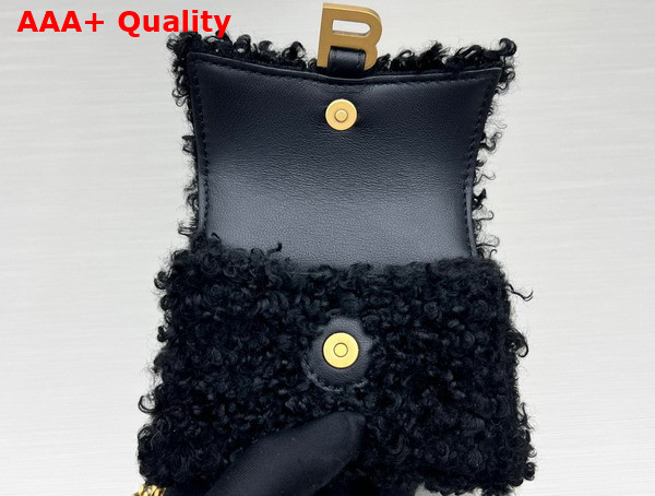 Balenciaga Furry Hourglass Mini Handbag With Chain in Black Technical Material and Lambskin Replica