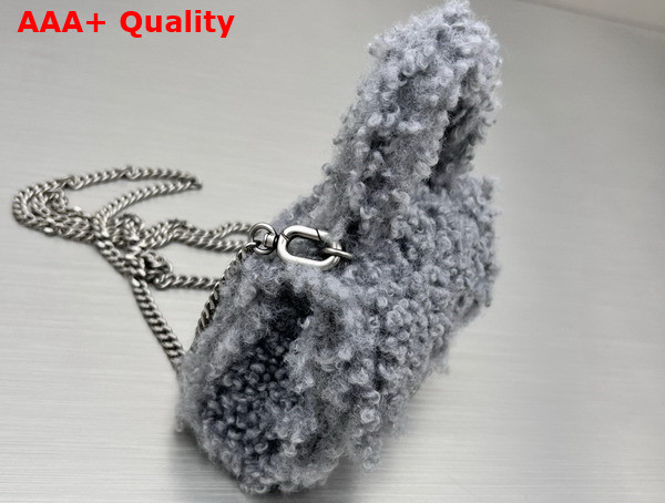 Balenciaga Furry Hourglass Mini Handbag With Chain in Grey Technical Material and Lambskin Replica