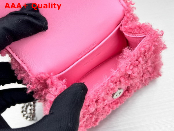 Balenciaga Furry Hourglass Mini Handbag With Chain in Pink Technical Material and Lambskin Replica