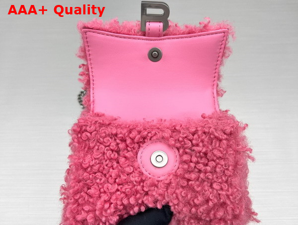 Balenciaga Furry Hourglass Mini Handbag With Chain in Pink Technical Material and Lambskin Replica