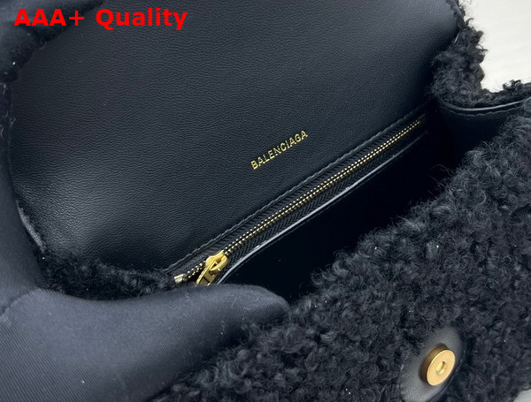 Balenciaga Furry Hourglass Small Handbag in Black Technical Material Replica