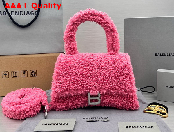 Balenciaga Furry Hourglass Small Handbag in Pink Technical Material Replica