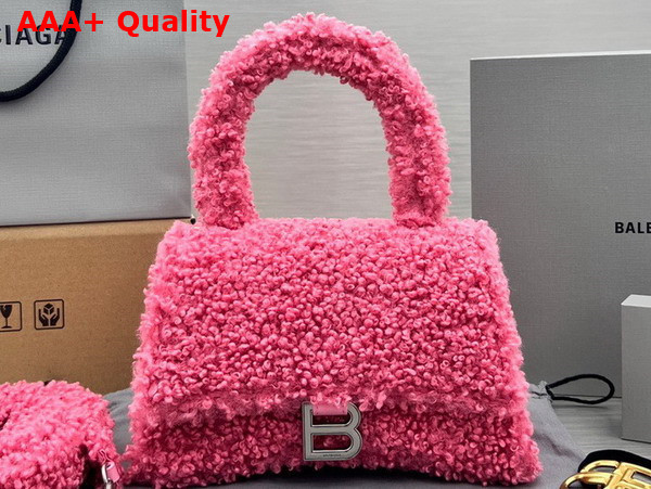 Balenciaga Furry Hourglass Small Handbag in Pink Technical Material Replica