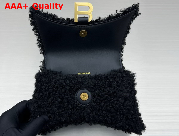 Balenciaga Furry Hourglass XS Handbag With Strap in Black Technical Material and Lambskin Replica