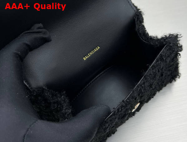 Balenciaga Furry Hourglass XS Handbag With Strap in Black Technical Material and Lambskin Replica