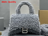 Balenciaga Furry Hourglass XS Handbag With Strap in Grey Technical Material and Lambskin Replica