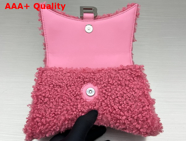 Balenciaga Furry Hourglass XS Handbag With Strap in Pink Technical Material and Lambskin Replica