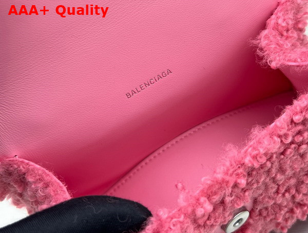 Balenciaga Furry Hourglass XS Handbag With Strap in Pink Technical Material and Lambskin Replica