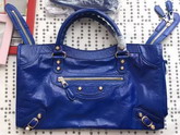 Balenciaga Gaint 12 Gold Medium City Handbag in Electric Blue Soft Crafted Vintage Lambskin For Sale