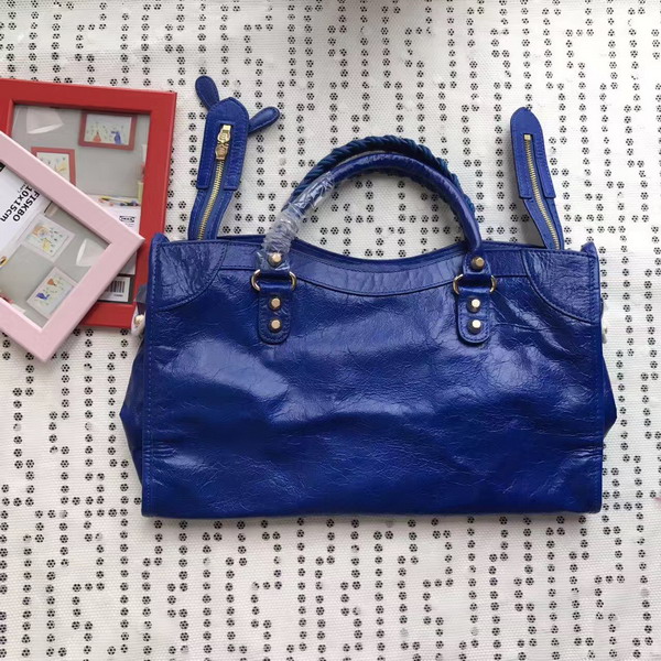 Balenciaga Gaint 12 Gold Medium City Handbag in Electric Blue Soft Crafted Vintage Lambskin For Sale