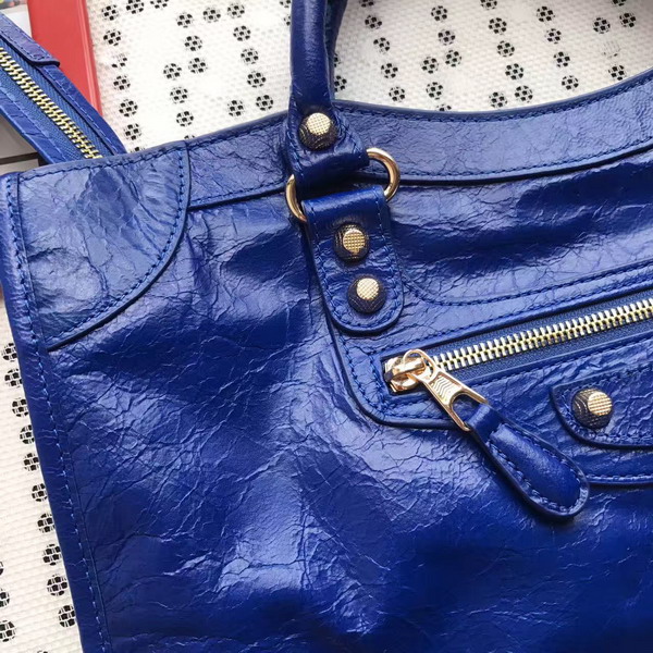 Balenciaga Gaint 12 Gold Medium City Handbag in Electric Blue Soft Crafted Vintage Lambskin For Sale