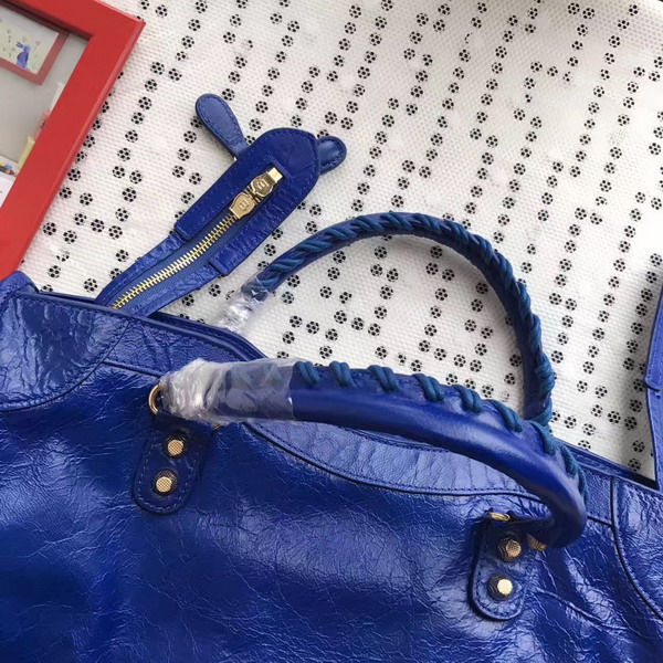 Balenciaga Gaint 12 Gold Medium City Handbag in Electric Blue Soft Crafted Vintage Lambskin For Sale