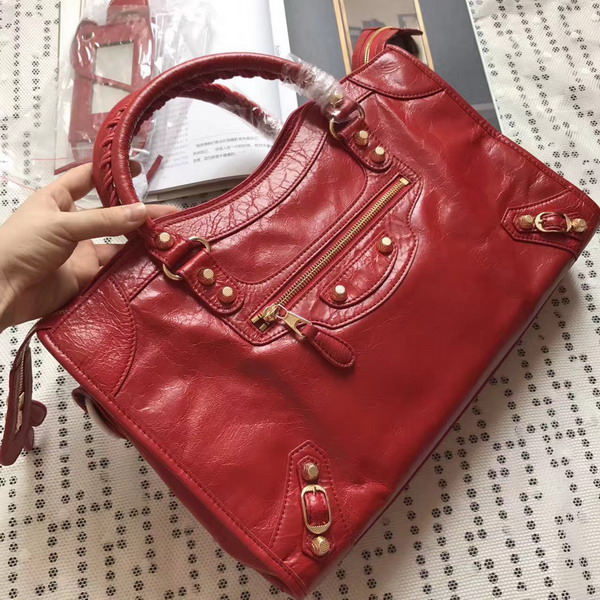 Balenciaga Gaint 12 Gold Medium City Handbag in Red Soft Crafted Vintage Lambskin For Sale