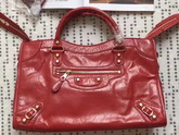 Balenciaga Gaint 12 Gold Medium City Handbag in Red Soft Crafted Vintage Lambskin For Sale