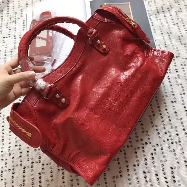 Balenciaga Gaint 12 Gold Medium City Handbag in Red Soft Crafted Vintage Lambskin For Sale