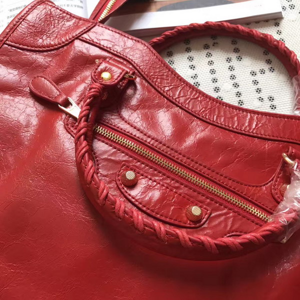 Balenciaga Gaint 12 Gold Medium City Handbag in Red Soft Crafted Vintage Lambskin For Sale